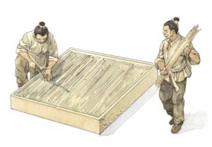 Momente istorice - Scufundarea bambusului in apa pentru a se inmuia