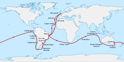 Calatoria in jurul lumii a lui Darwin. Sursa foto: wikipedia.org